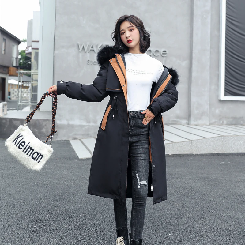 Women's Warm Jacket 2021 Autumn and Winter Long Zipper Hooded Fur Collar Jacket Temperament Loose Detachable Parka Jacket