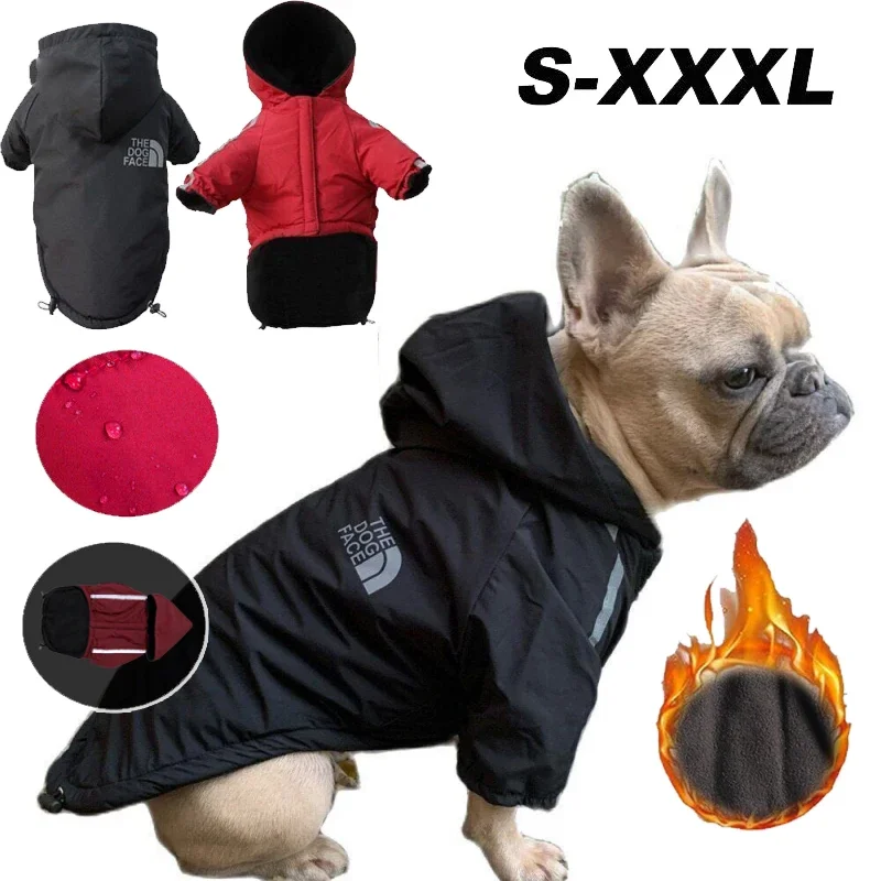 

Dog Waterproof Punching Jacket Autumn and Winter Padded and Thickened Pet Hooded Jacket Outdoor Reflective Pet Clothing