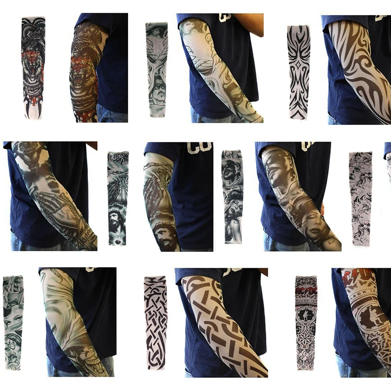 1PCS Men Long Summer Tattoo Sleeves Seamless Armguard Sun Protection Cover Outdoor Gloves Driving Ice Silk Women Arm - купить по