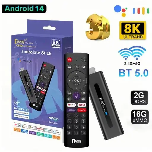 Смарт-ТВ TV98 ATV Android 14 H618 2 4G стандартная поддержка Wi-Fi OTA 8K медиаплеер BT5.0 ГБ 16