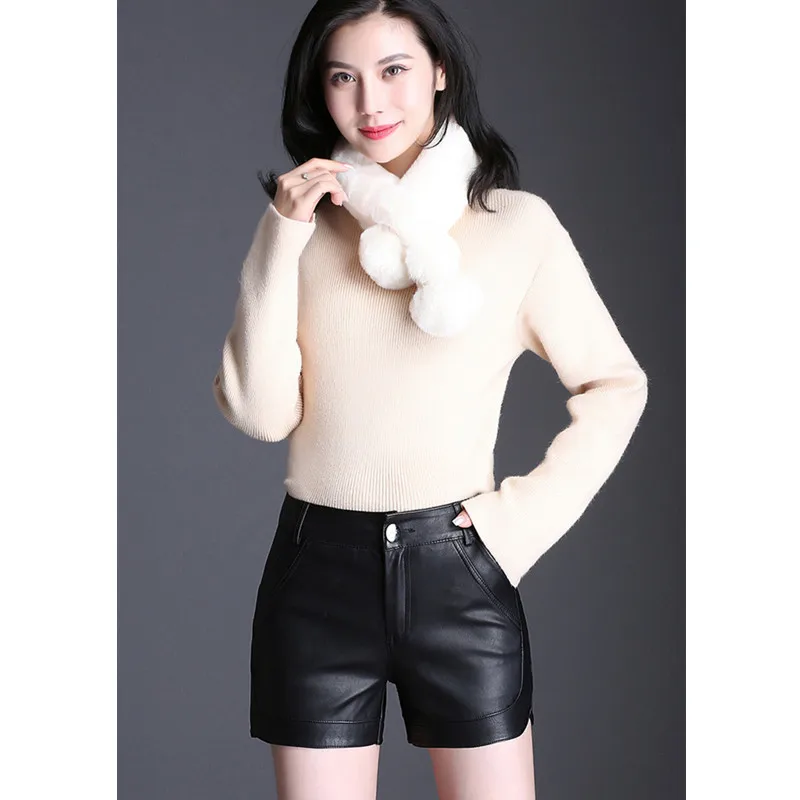 UHYTGF Spring And Autumn Leather Shorts Female Korean Version Loose Wide Leg Pants High Waist PU Leather New Women's Shorts17