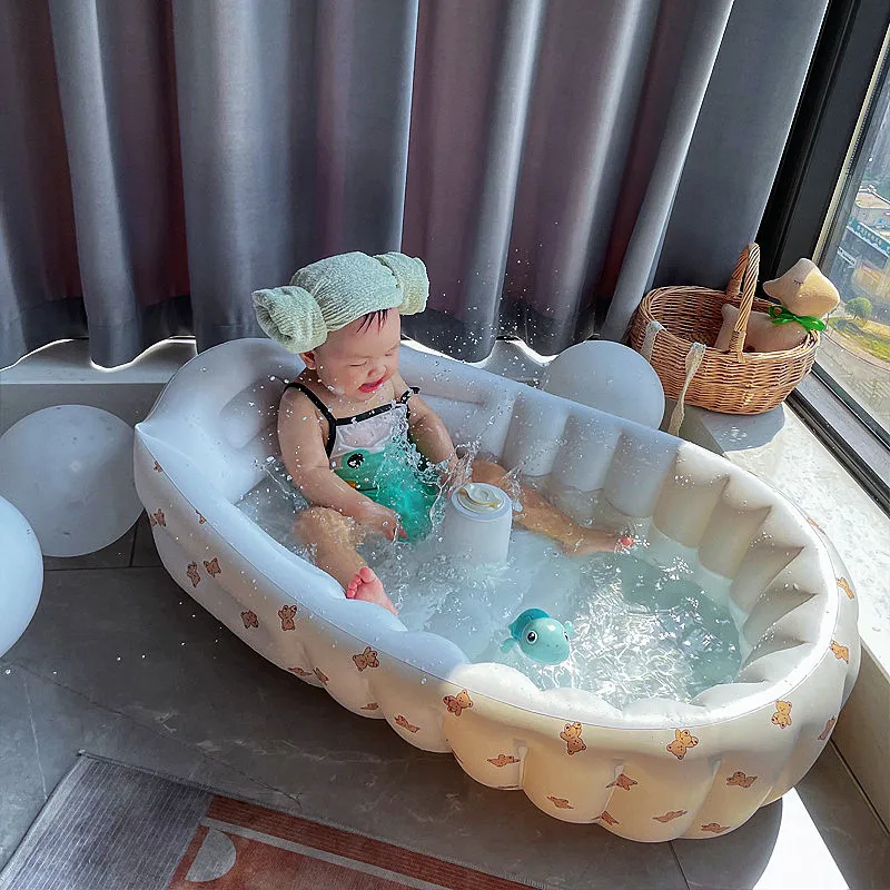 Kid's Inflatable Bathtub Foldable Baby Swimming Pool Portable Outdoor Basin Bathtub Swimming Pool Infant Toddler Newborn Bathtub