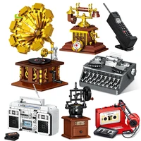 model building blocks classic vintage phonograph radio micro bricks mini diy retro sewe machine telephone toy for children gift