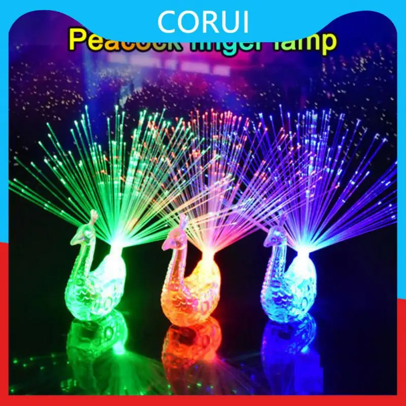 

Peacock Decoration Glowing Random Color Led Light-up Rings Colorful Elastic Tapes Peacock Finger Light Educational Toy Creative