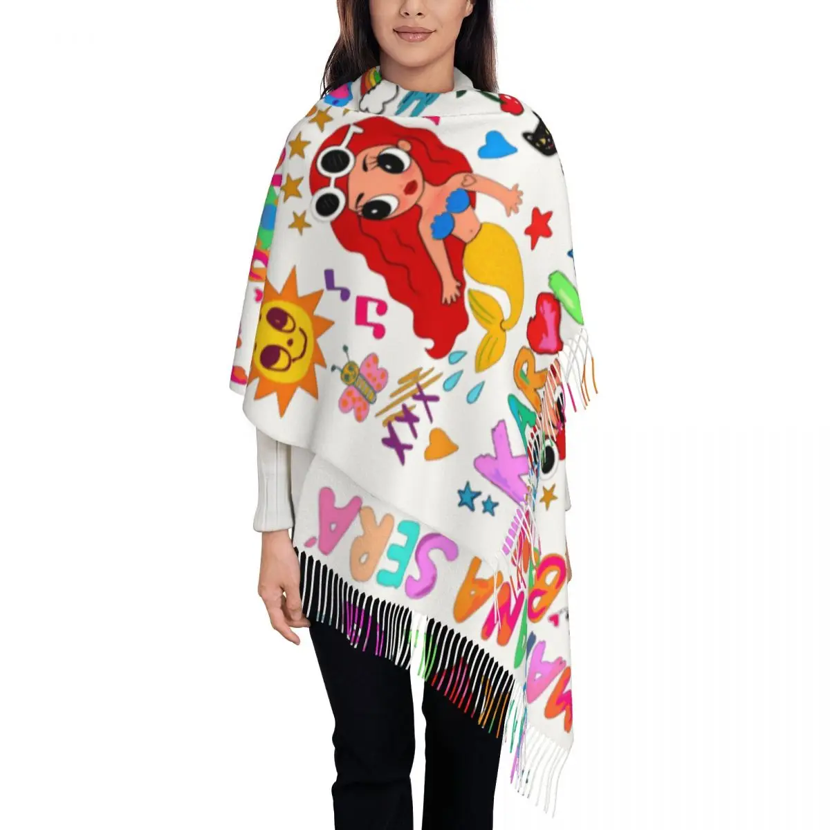 

Женский шарф с кисточками Sirenita Karol G, большая зимняя Осенняя шаль и накидка, Подарочный кашемировый шарф