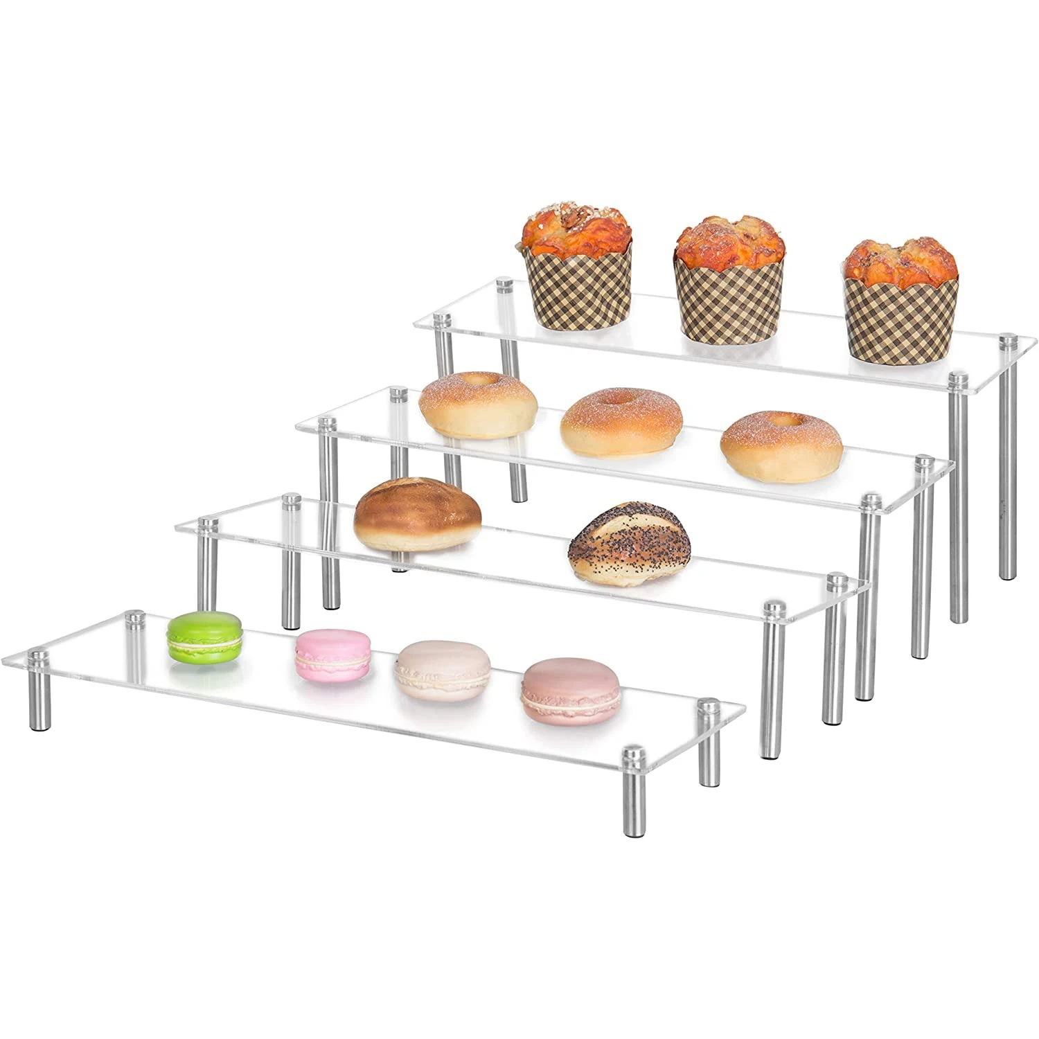 4-Tier Clear Acrylic Cupcake Display Stand Dessert Riser - Decorative Tabletop Collectible Figurine Doll Cosmetics Display Shelf