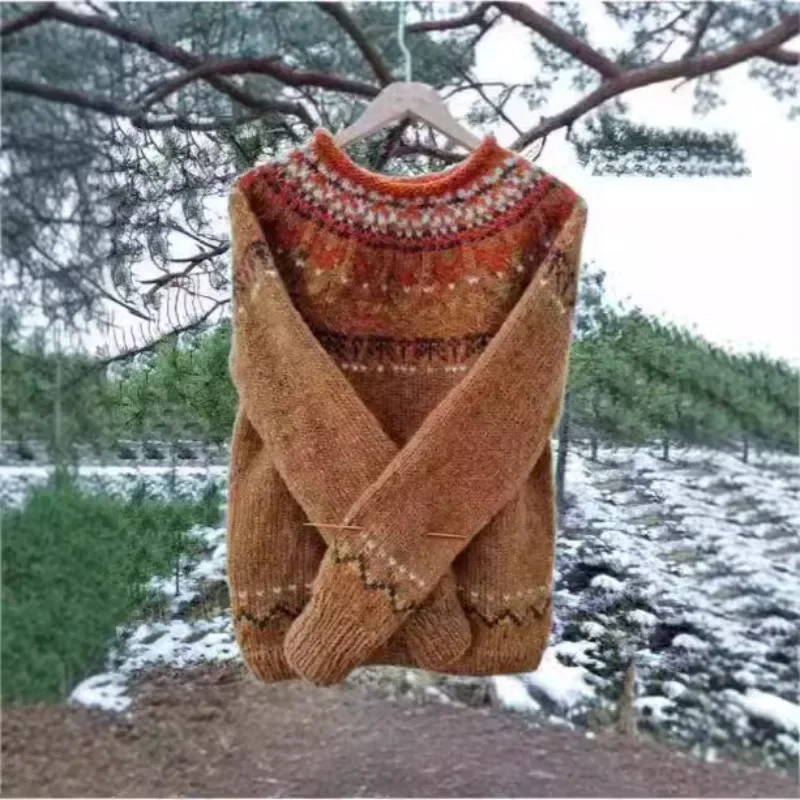 Свитер оверсайз 2024 модный джемпер с круглым вырезом вязаный свободный