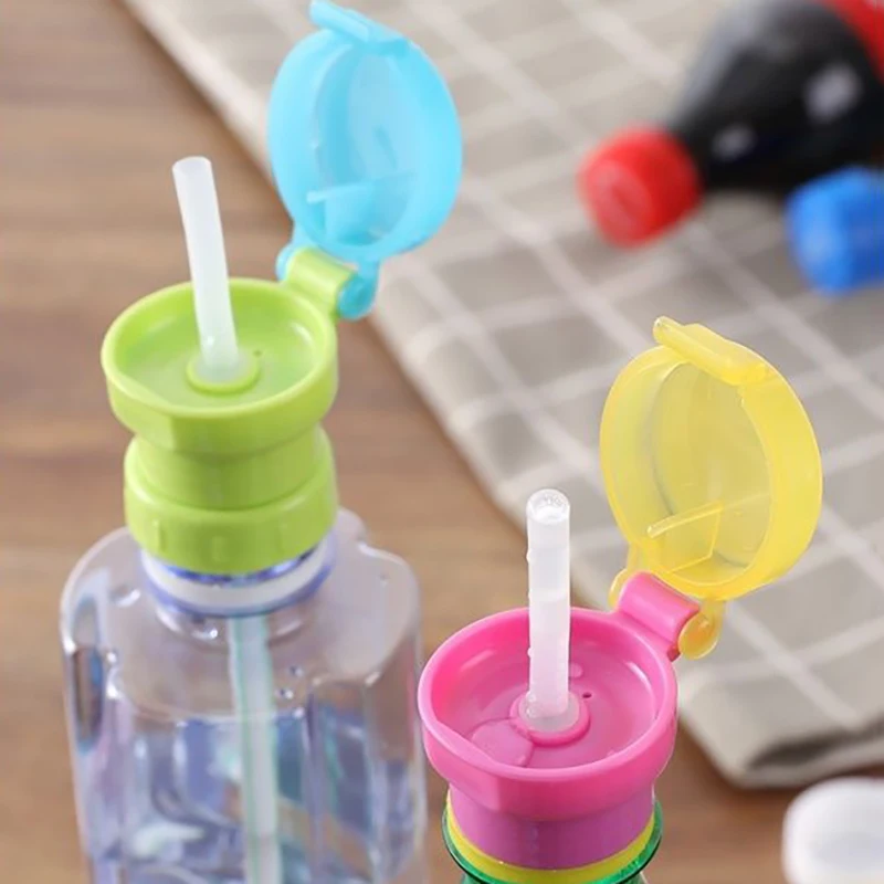 

Children Water Bottle Cap Splash Proof Fruit Juice Soda Water Bottle Rotary Cap Cover with Straw Safety Drink Straw Cap Feeding