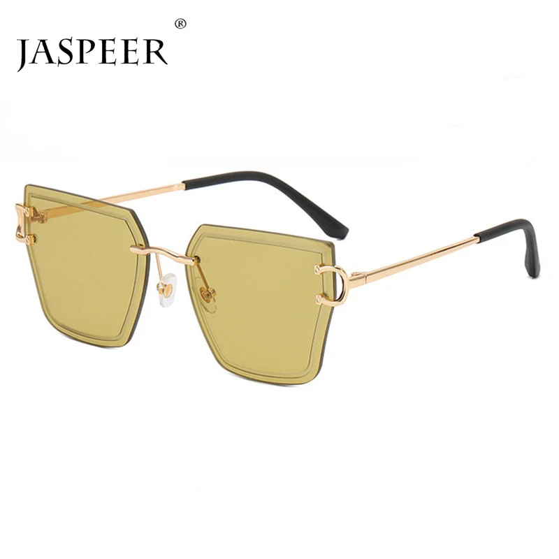 

JASPEER Oversized Rimless Square Sunglasses Women Retro Vintage For Men Sun Glasses Luxury Brand Eyewear Oculos Female Big Shade