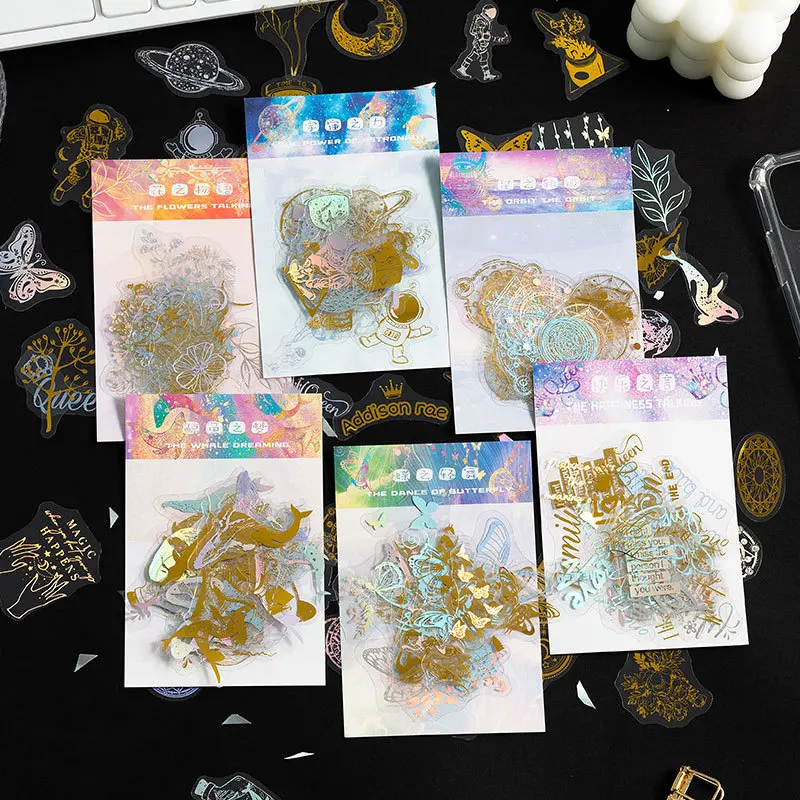 

50 Pcs Vintage Astronomy Stickers Bronzing Universe Stickers Planets Decoration for Album Scrapbook Planner Stationary