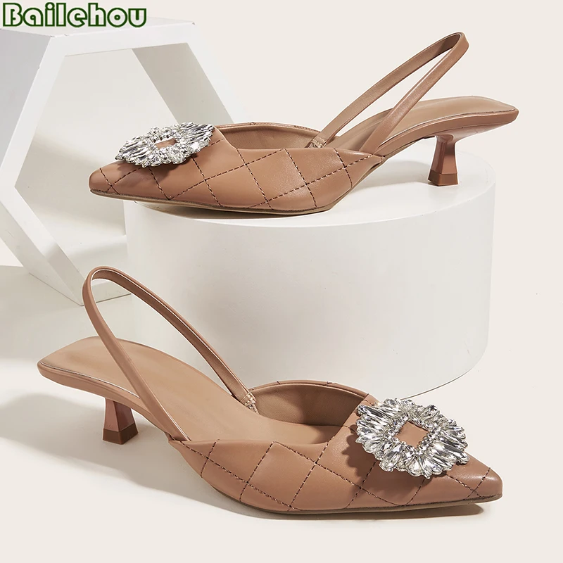 

Woman Pumps Mules Fashion Thin High Heels Female Shoes 2022 Party Ladies Summer Shoes For Women Rhinestones Pointed Toe Sandals