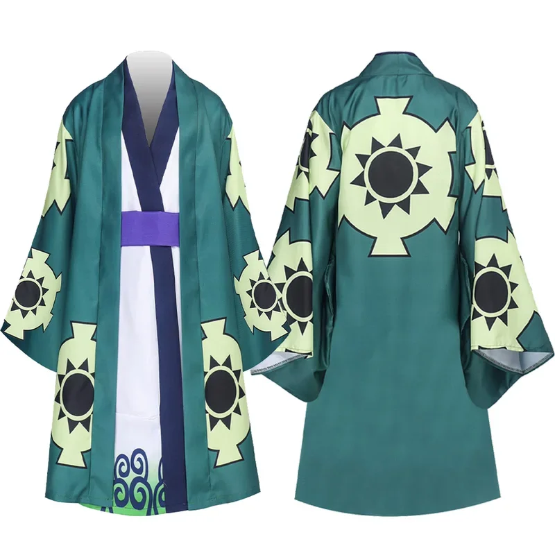 Wano Country Boy Kids Zoro Juurou Маскировочный костюм Плащ с поясом Аниме One Косплей Необычные