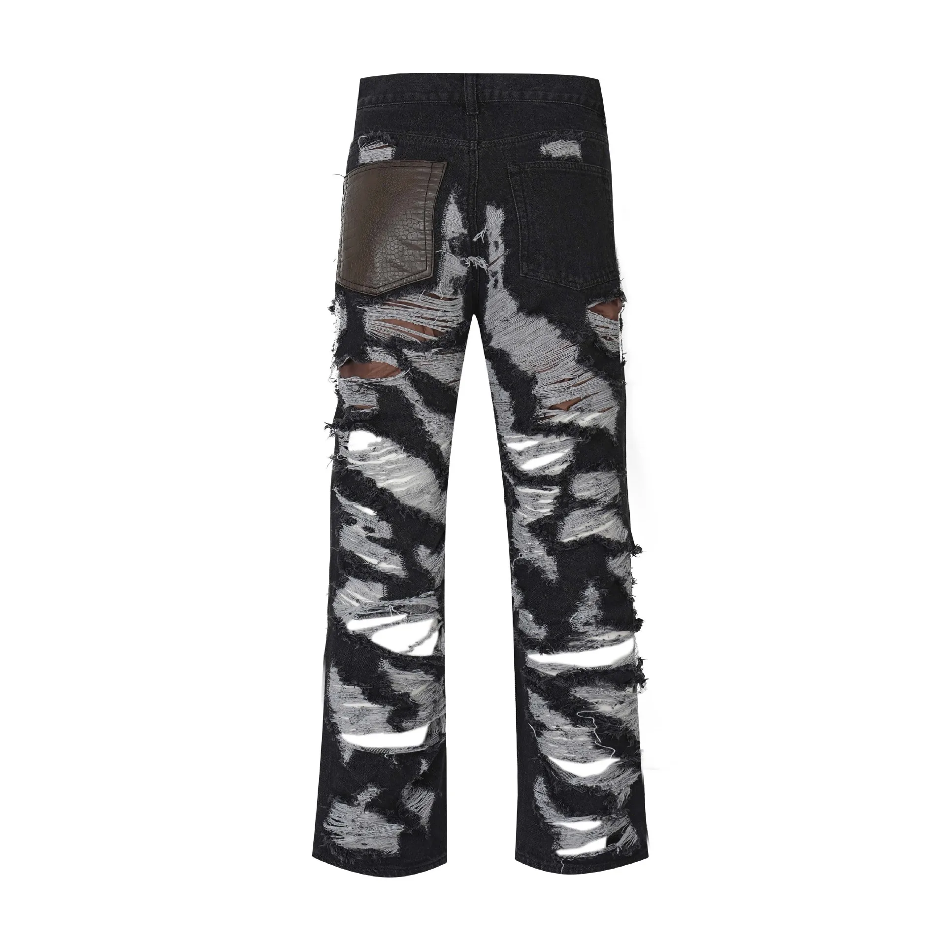 2023 Vintage Denim Pants Men Streetwear Retro Ripped Hole Denim Pant Jeans HipHip Casual Joggers Trousers Jeans