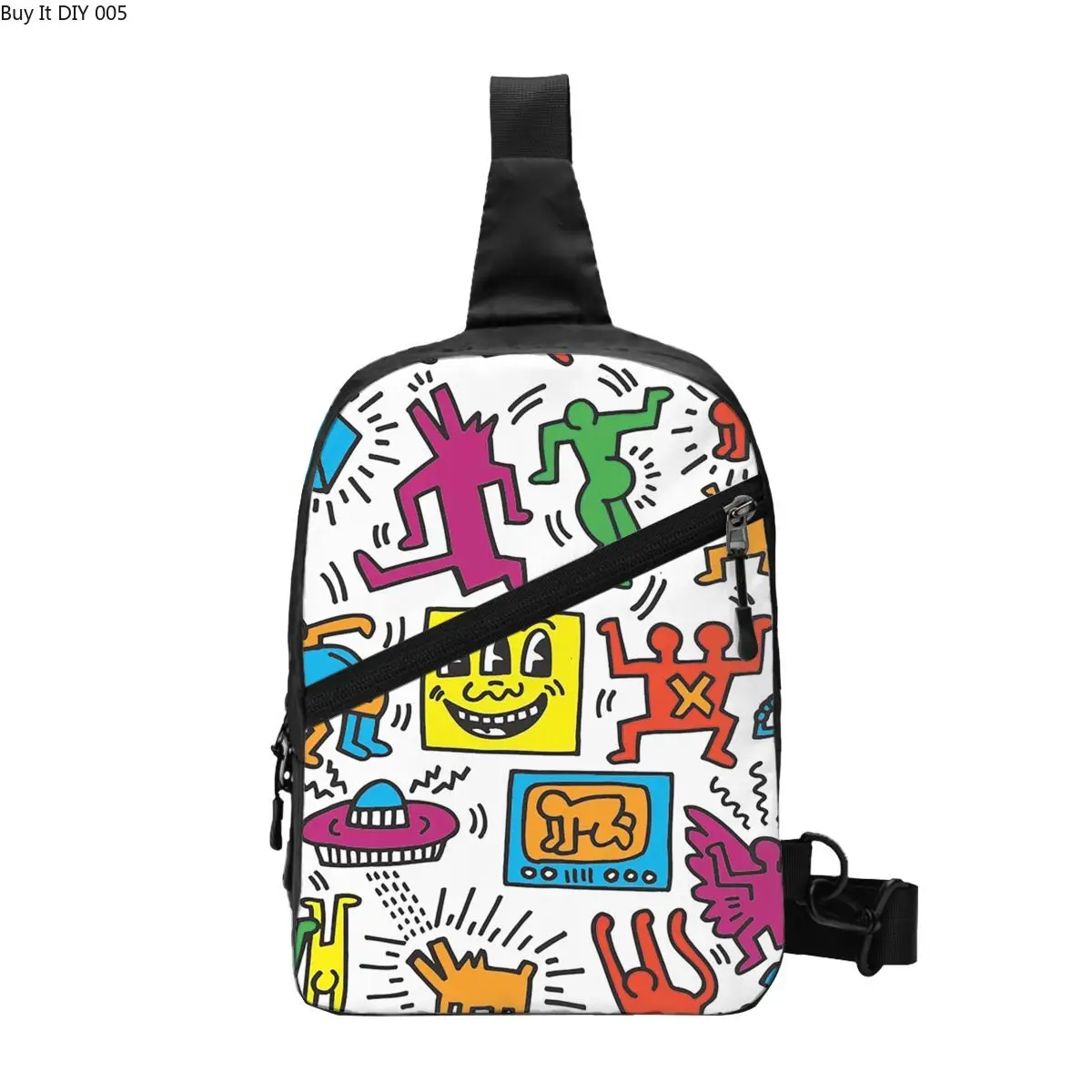 

Abstract Smile Mickey Haring Sling Chest Crossbody Bag Men Fashion Keiths Dancer Graffiti Shoulder Backpack for Hiking
