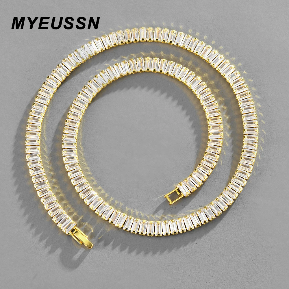 

Цепочка-чокер женская из кубинской цепи с квадратным цирконом, 7 мм