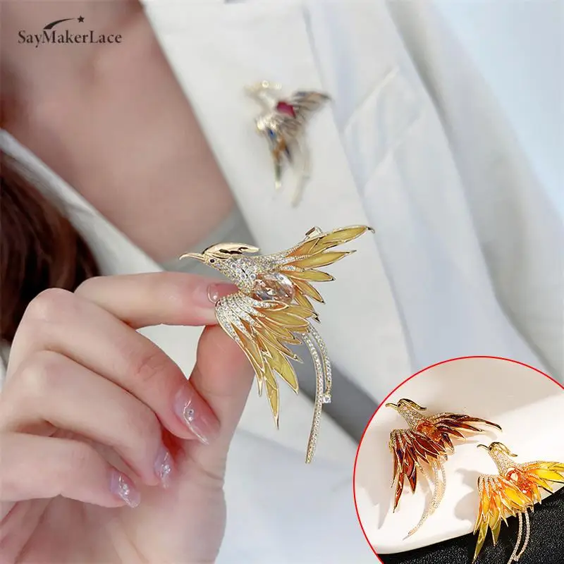 

New 5-color Crystal Enamel Phoenix Bird Brooches Animal Pin For Women Men Flying Beauty Bird Party Office Brooch Pin Gifts
