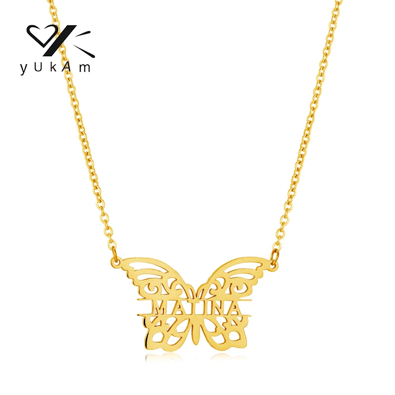 YUKAM Butterfly Custom Necklaces Stainless Necklace Women Special Customized Gifts Steel Woman Jewelry Sets Valentine Name
