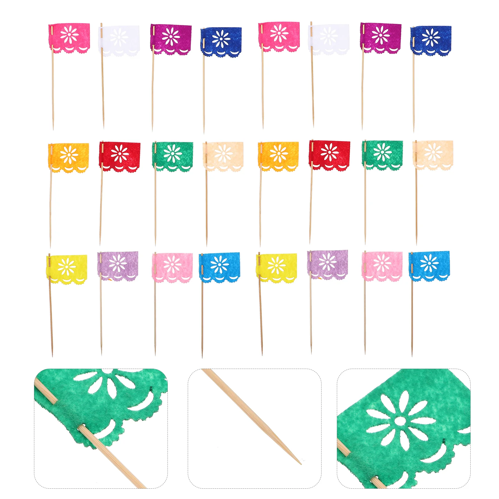 

24pcs Day of the Dead Flag Cake Topper Decorations Fiesta Party Decorations