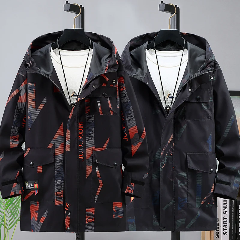 

160kg Spring Autumn Large Size Jacket Men Plus Fat Increase Printing Windbreaker Jacket Hooded Oversized Size 10XL 9XL 8XL 7XL