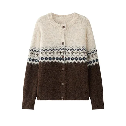 HanOrange 2025 Fel Island серый/кофейный шерстяной кардиган