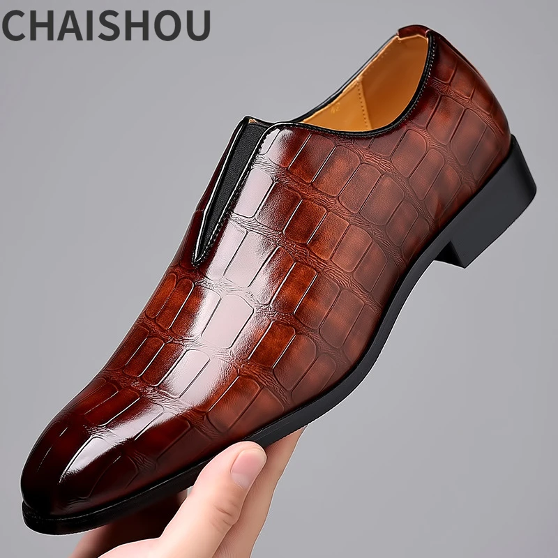 

ST616 Designer Leather Casual Shoes Men Classic Low help Stone pattern Comfortable Business Dress Shoes zapatos de vestir hombre