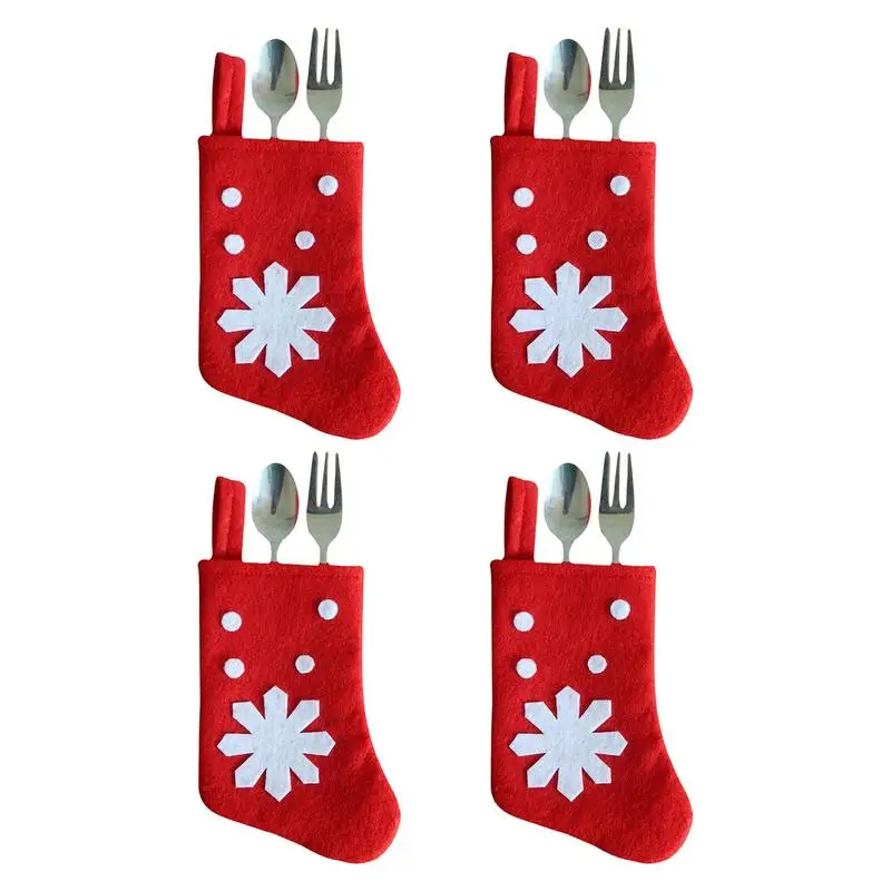 

Рождественская поддельная красная мини-сумка для столовой посуды, 4 шт., рождественские украшения, белые снежинки для ложки, конфеты