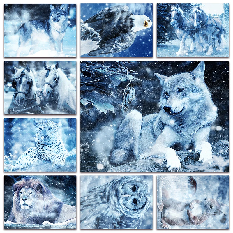 

New Full Diamond painting mosaic embroidery Ice Snow Wolf Eagle Horse Lion Monkey Baboon Owl Squirrel Cross stitch decor S110