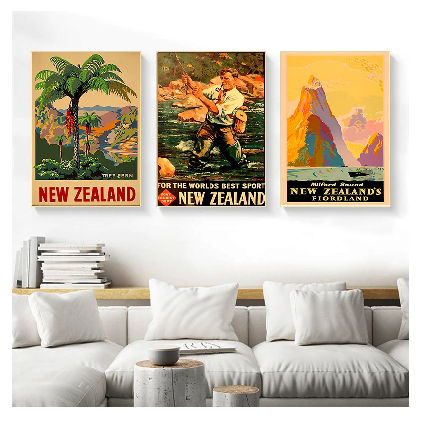 

Vintage Wall Pictures Kraft Posters Coated Wall Stickers Home Decoration Kid Gift New Zealand Fish Tree Canvas Painting
