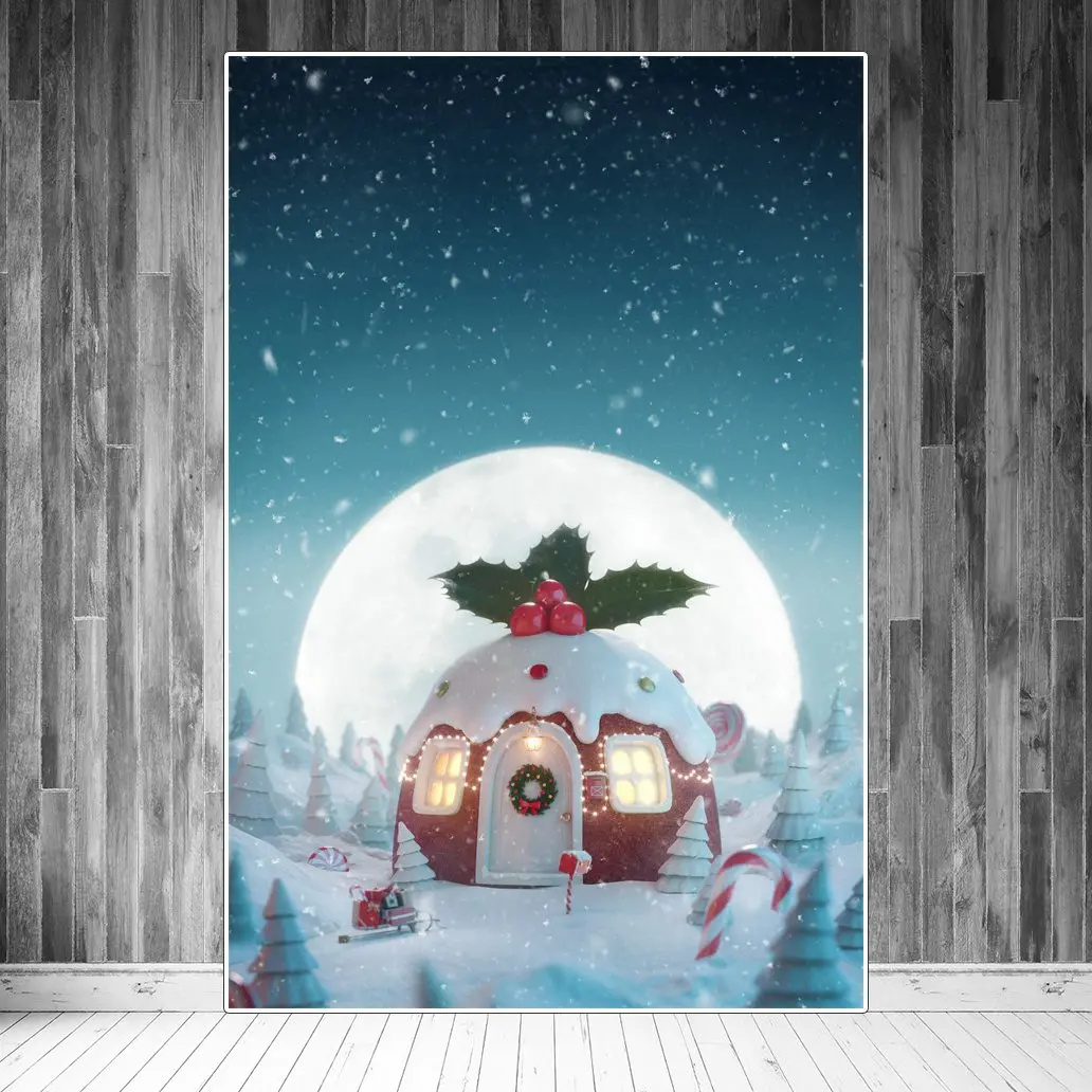 

Фоны для фотосъемки с изображением малышей дома рождественской кабины сладости Candyland снежное поле подарки сани украшение для дома фоны для ...