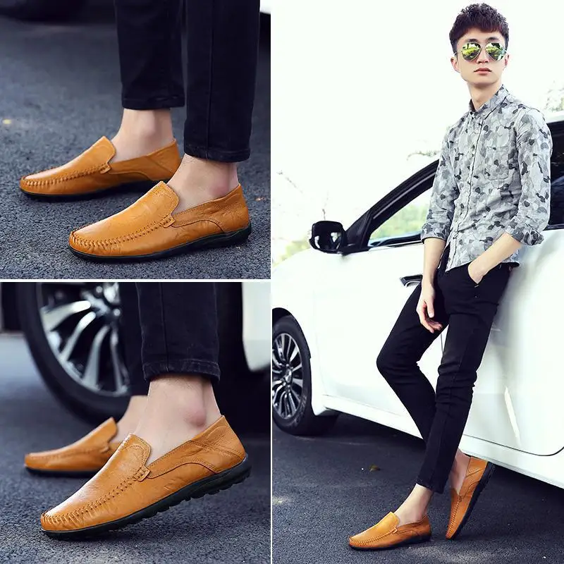 

Genuine Leather Casual Men's Shoes Soft Sole Leather Soft Surface Business Slip-on Loafers Peas Shoes Black Spring Men's Leather
