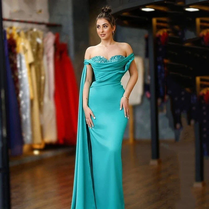 

Green Prom Dresses Beading Sweetheart Formal Evening Gowns Long Pleats Saudi Arabia Simple Wedding Party Dressفساتين الحفلات