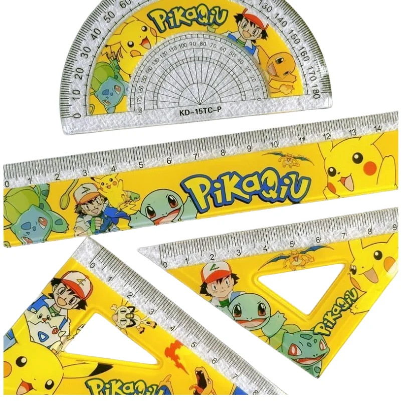 

Pokemon Pikachu Jenny Turtle Frog Seed Anime Cartoon Triangular Ruler Set Student Classroom Style Ruler Set School Supplies new