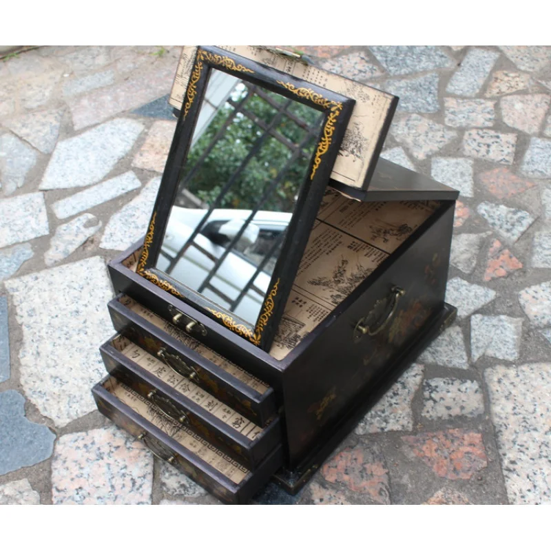 

Retro Dressing Box Chinese Classical Mirror Box Antique Craft Wedding Gifts Film and Television Props Classical Taste