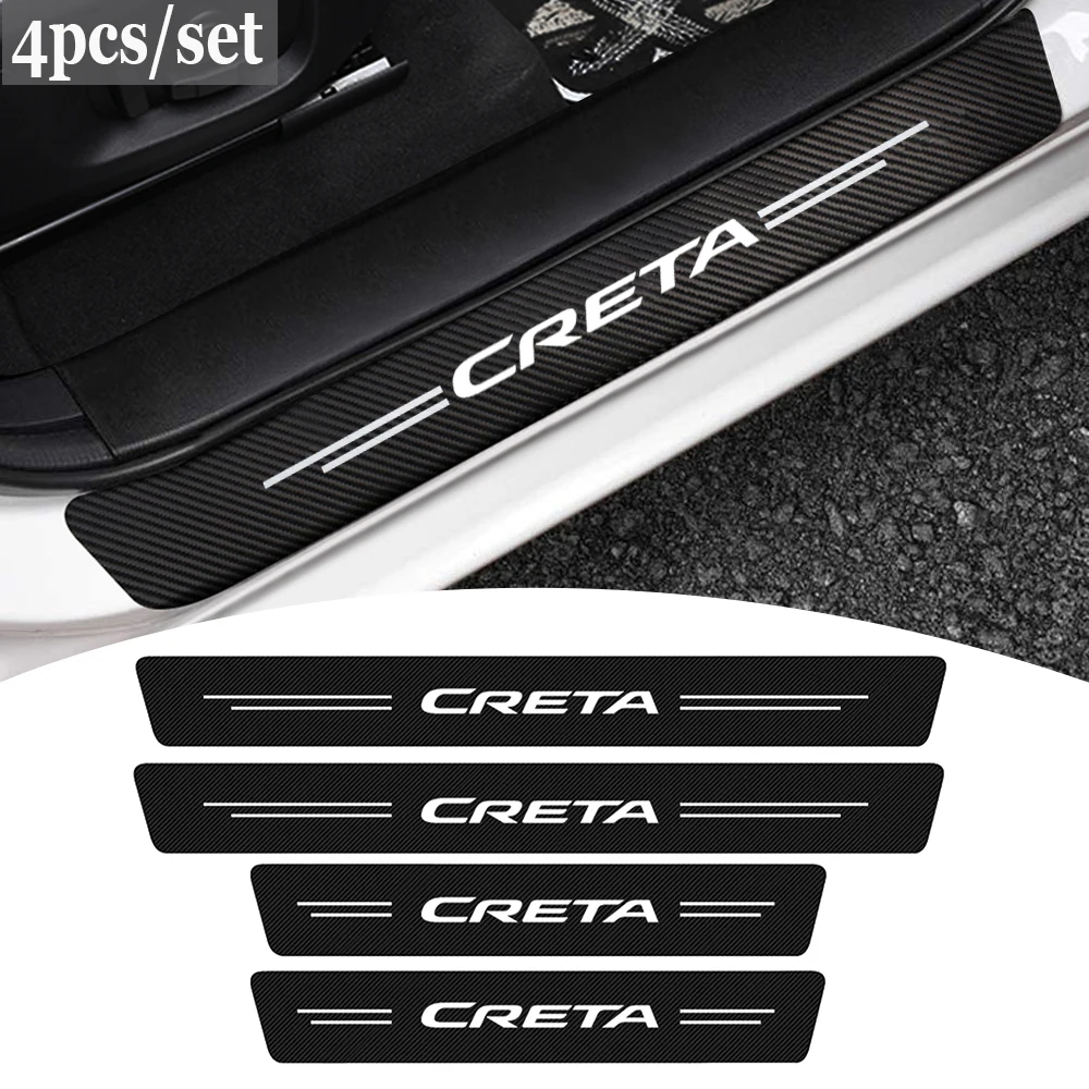 

4Pcs Car Door Sill Sticker Auto Threshold Plate Carbon Fiber Anti-scratch Decal For Hyundai Creta 2021 2020 2019 2018 2017 2016