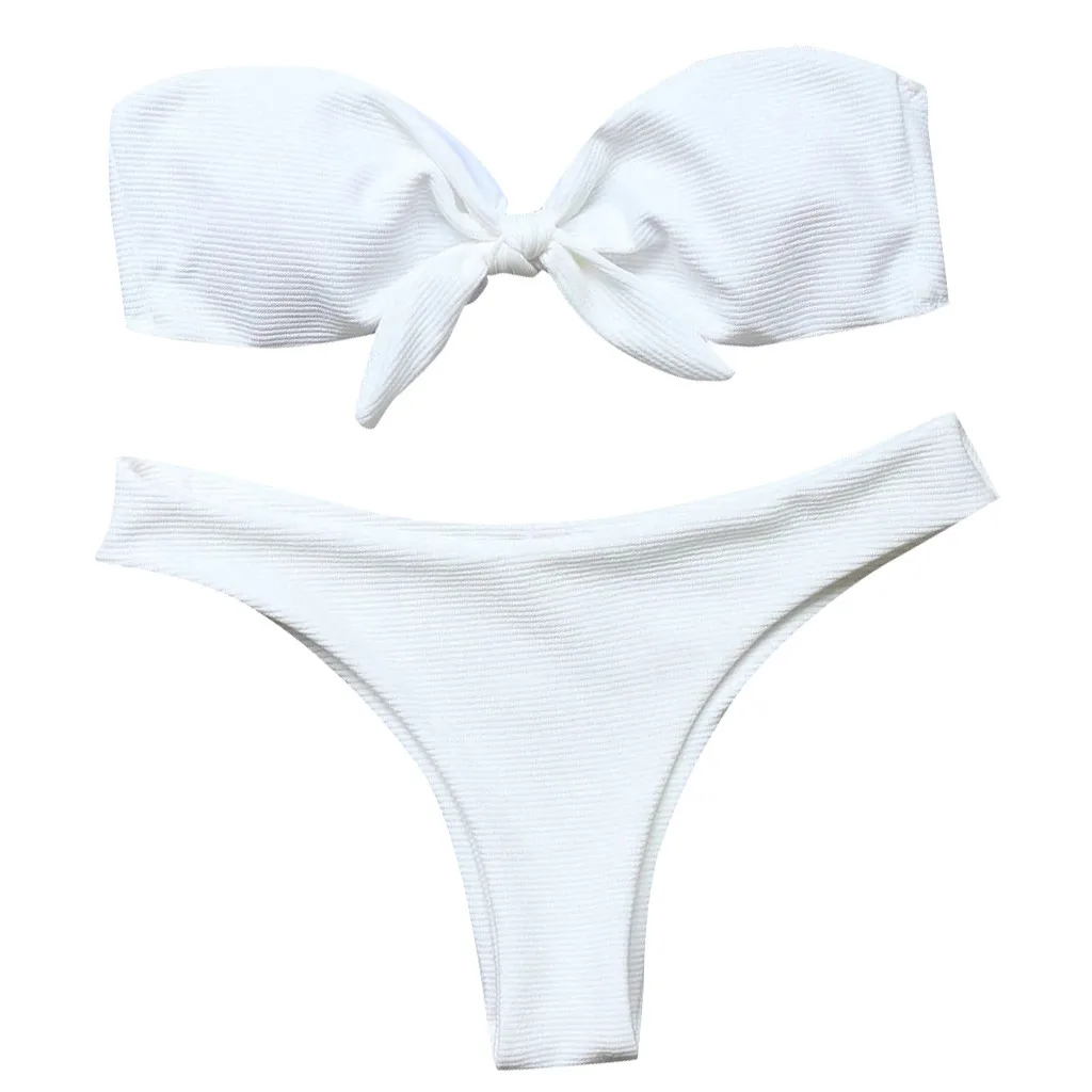 

Swimsuit Sexy Set Women's Bikini Tie Cut Bandeau Solid Piece High Two Bow Swimwears Tankinis Set Swimwears tankinis Beachwear