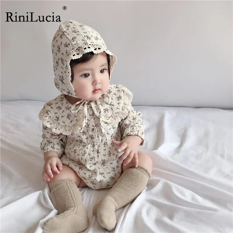 

Newborn Baby Girl Romper+Hat Floral Printed Lapel Long Sleeve Jumpsuit Spring Summer Fall Clothes Children's Clothes