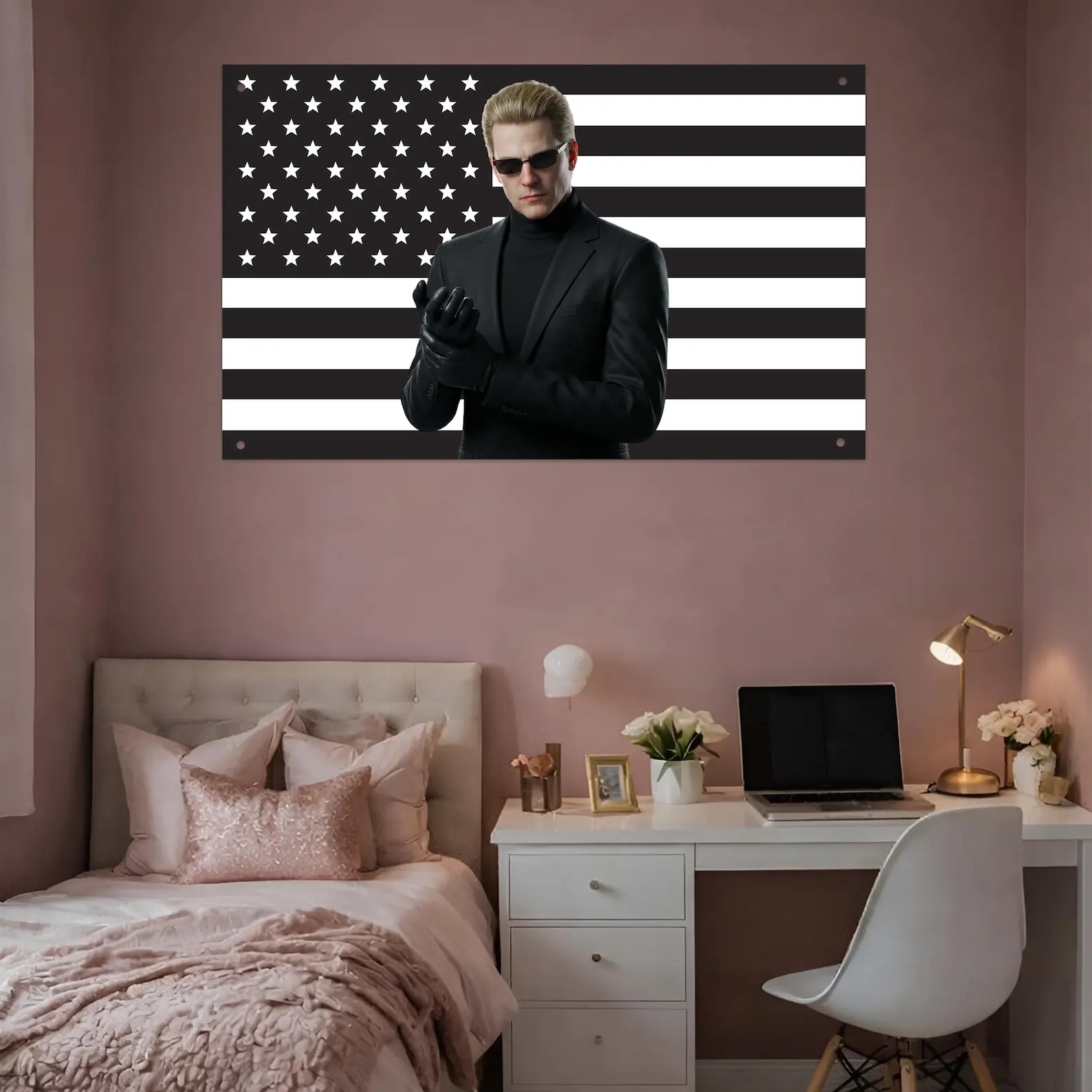 Фото Флаг Америки черного цвета Albert Wesker для гаража, спальни, парикмахерской, домашнего декора, гобелен, рекламный флаг №2