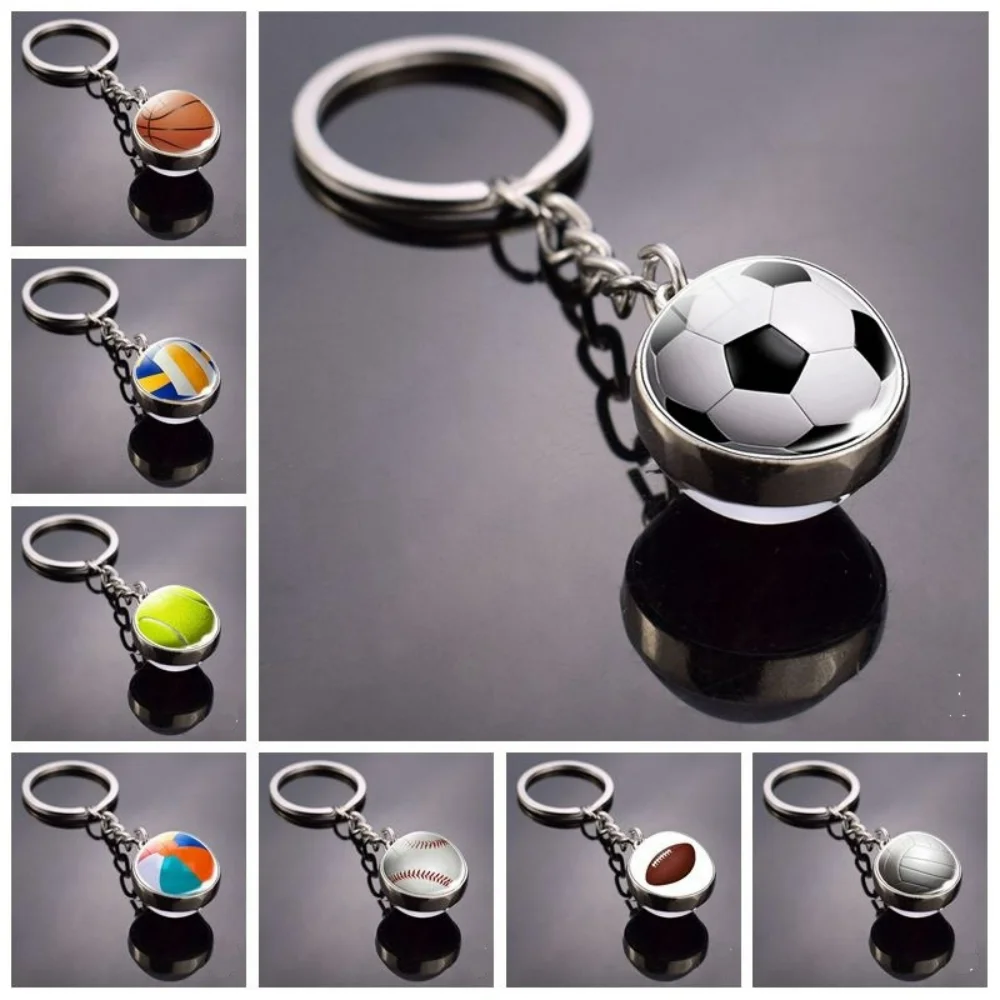 

New Classic Sports Item Keychain Basketball Volleyball Baseball Tennis Glass Ball Car Key Pendant Men's Boys Orb Ornaments Gift