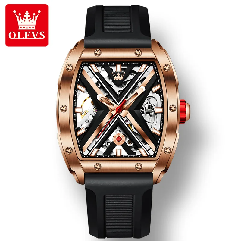 

OLEVS 6662 Silicone Strap Waterproof Watch for Men Sport Full-automatic Hollow-carved Automatic Mechanical Men Wristwatch