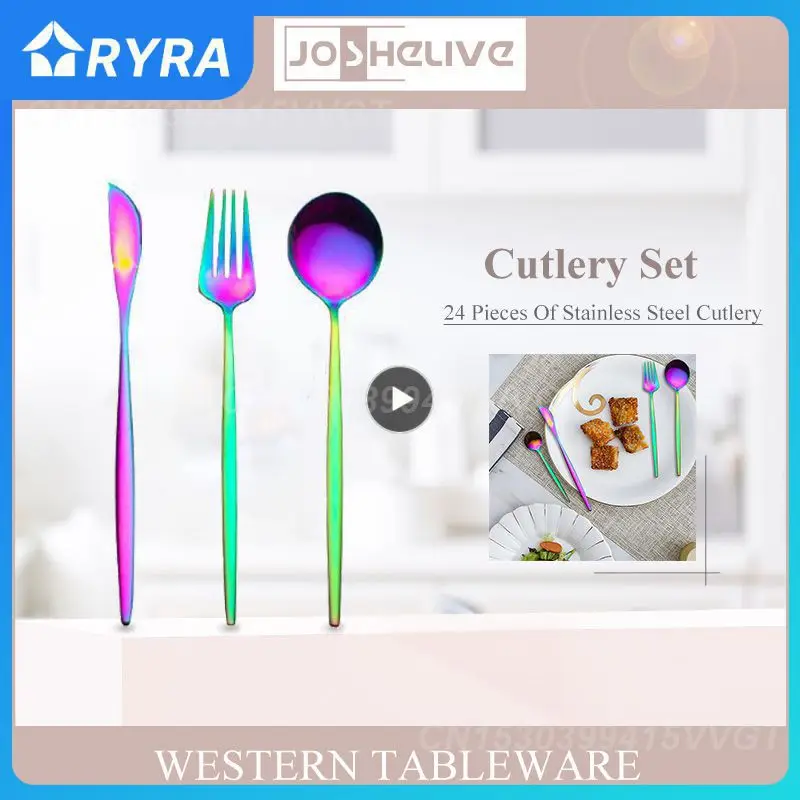

Durable Anti-rust Western Cutlery Tableware Set Stainless Steel Dinnerware Spoon Fork Knife Dinner Set Complete Home Flatware