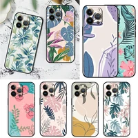 vintage flower leaves for apple iphone 14 13 12 11 pro max mini silicone soft black phone case cover capa coque shell fundas