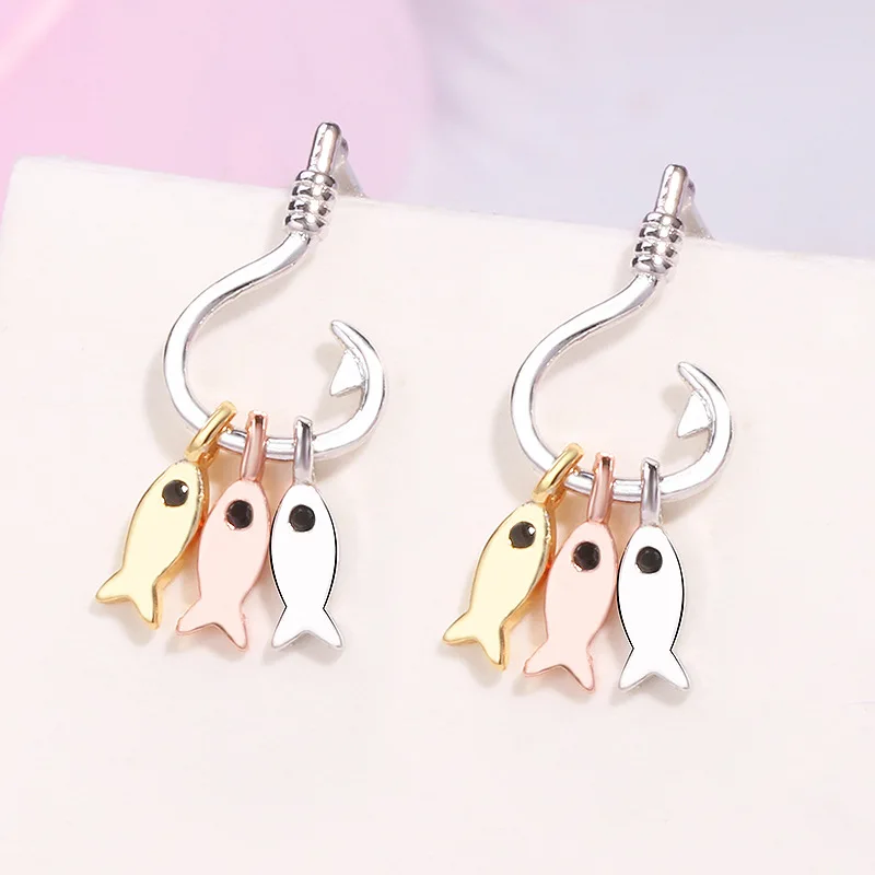 

Sterling Silver Ins Cute Fish Tassel Fish and Fish Hook Earrings Earrings for Women Fish Hook Earrings Girl Gift
