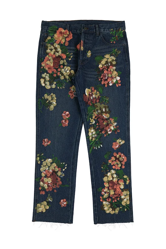 

2021 New Arrive High Quality Floral Print Jeans Men Women High Street Denim Pants Men's Hip hop Streetwear Jeans