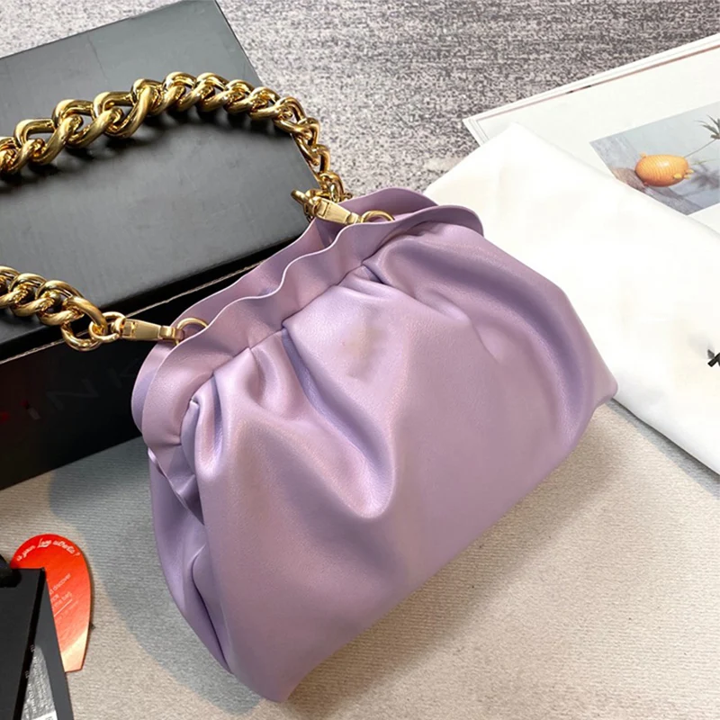 

Retro Design Underarm Cloud Bag Fashion Chain Folded Leather Ladies New Large Capacity Versatile One Shoulder Crossbody, Clutch