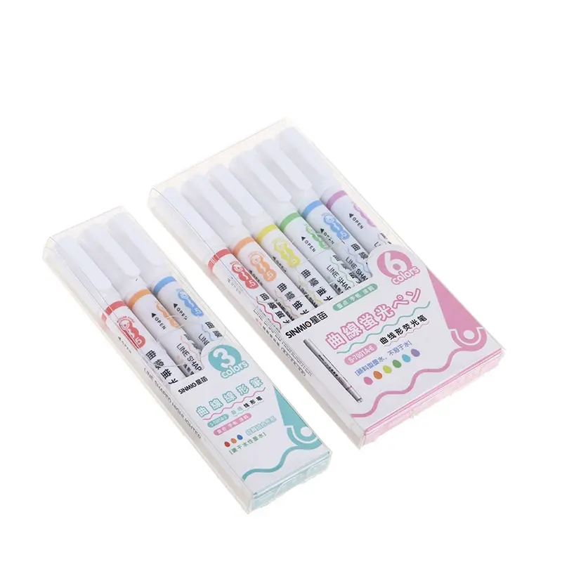 

3pcs/6pcs Novelty Stationery Line Shaped Highlighter Pen Multi Color Roller Tip Curve Liner Marker Highlighter School Supplies