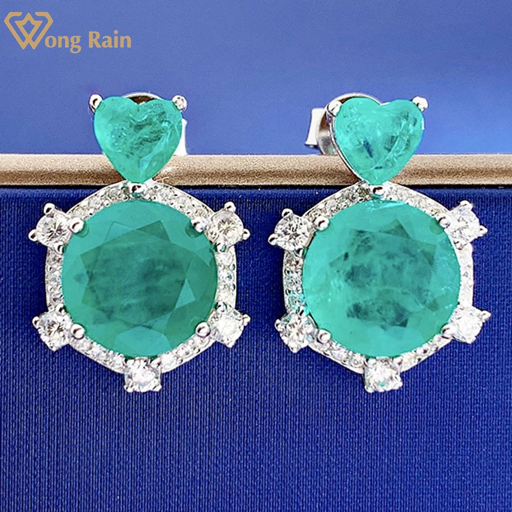 

Wong Rain 100% 925 Sterling Silver 8 MM Created Moissanite Paraiba Tourmaline Gemstone Vintage Ear Studs Earrings Fine Jewelry