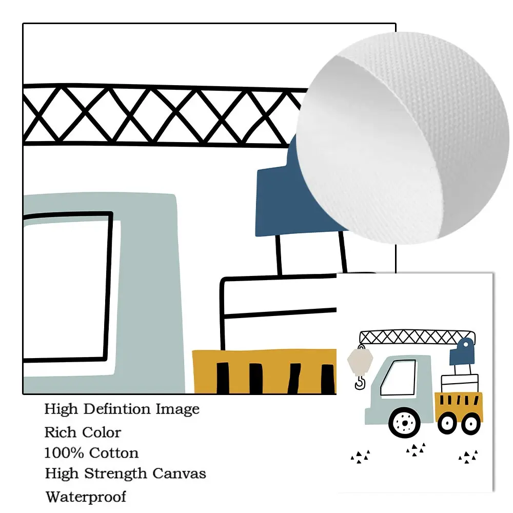 Мультяшный кран экскаватор трактор грузовик настенное Искусство Холст Картина