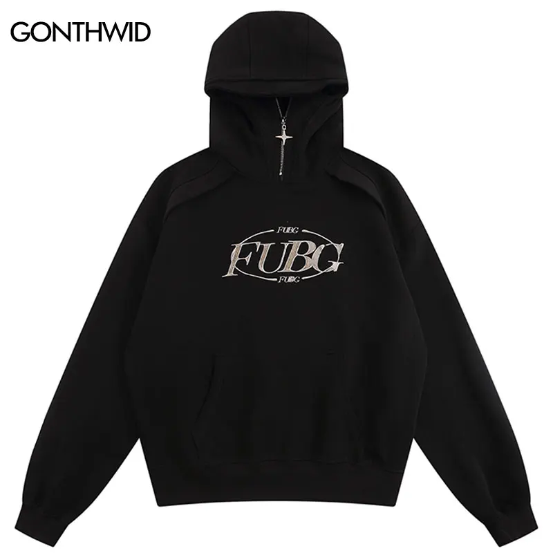 

Толстовка в стиле хип-хоп с капюшоном, тонкая уличная одежда на молнии, свитшот с высоким воротником и надписью в стиле Харадзюку, модный Свободный пуловер в стиле панк и готика, 2023