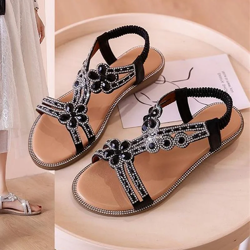 

Женские туфли 2023, модная обувь в римском стиле, блестящие туфли с открытым носком, удобные и элегантные сандалии с эластичным ремешком, большие размеры