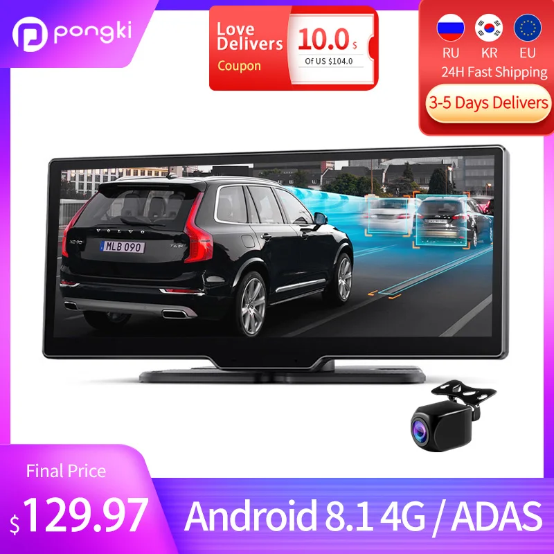 

Pongki Q98 Android 8.1 4G ADAS GPS Smart Navigation Dash Cam HD 1080P Dual Lens Video Recorder 24H Parking Monitoring Car DVR